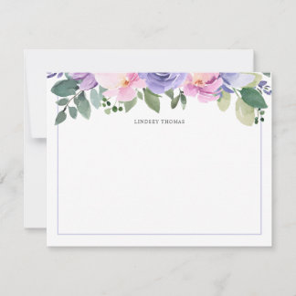 Purple Pink Watercolor Floral Personalized ノートカード