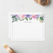 Purple Pink Watercolor Floral Personalized ノートカード (正面/裏面インサイチュ)