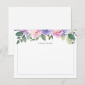 Purple Pink Watercolor Floral Personalized ノートカード (正面/裏面)