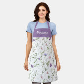 Purple Pink Watercolor Wildflower Custom Name エプロン (着用した状態)