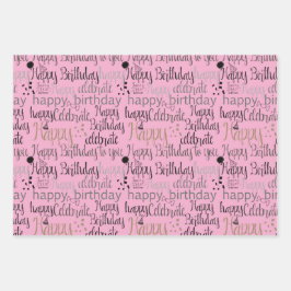 Purple Pink White Fun Happy Balloons Birthday ラッピングペーパーシート