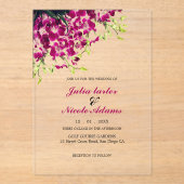 Purple Pink Wild Orchid Flowers Wreath Wedding アクリル招待状 (正面)