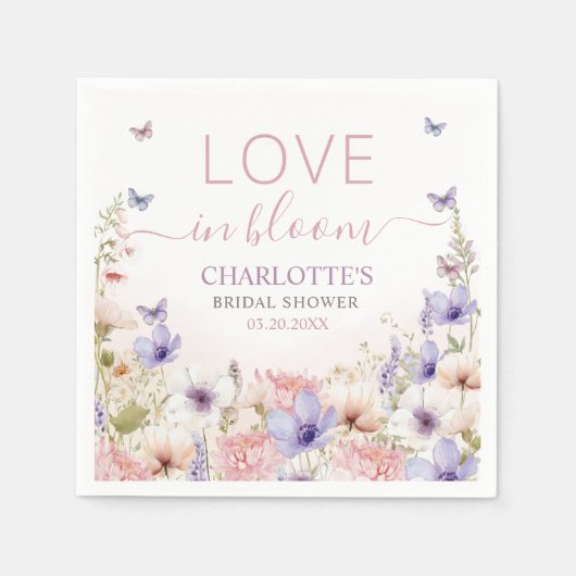 Purple Pink Wildflower Butterflies Love in Bloom スタンダードカクテルナプキン (正面)