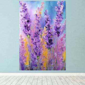 Purple Pink Yellow Lavender Flowers Abstract Wall  キャンバスプリント