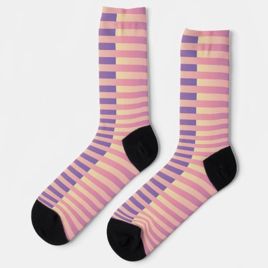 Purple Pink Yellow Striped Pattern ソックス (左)