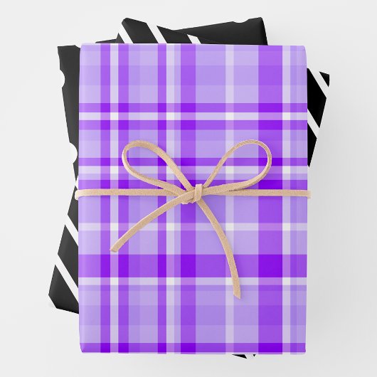 Purple Plaid, Black & White ラッピングペーパーシート