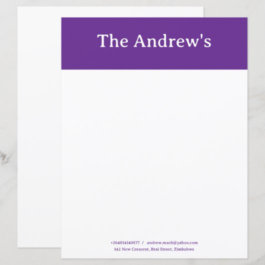 Purple Plain Simple Stationary Paper (正面/裏面)