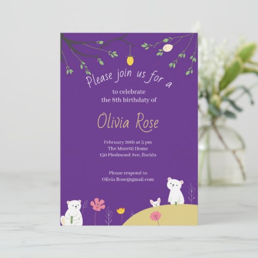 Purple Playful Birthday Invitation for Kids 招待状 (スタンド正面)