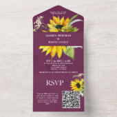 Purple Plum Sunflower QR Code オールインワン招待状 (内側)