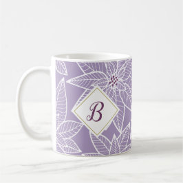 Purple Poinsettia Holiday Initial Mug コーヒーマグカップ