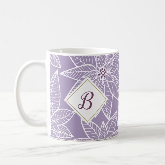 Purple Poinsettia Holiday Initial Mug コーヒーマグカップ (左)