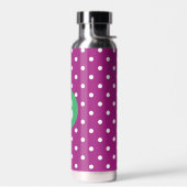 Purple Polka Dot Pattern Green Monogram ウォーターボトル (左面)