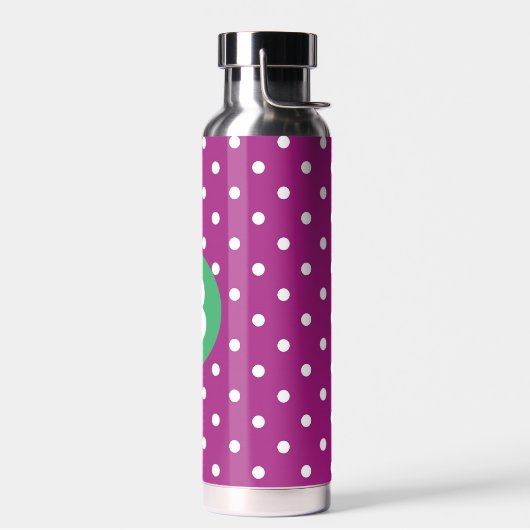 Purple Polka Dot Pattern Green Monogram ウォーターボトル (左面)