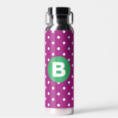 Purple Polka Dot Pattern Green Monogram ウォーターボトル (正面)