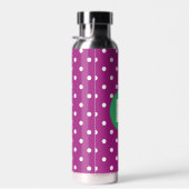 Purple Polka Dot Pattern Green Monogram ウォーターボトル (右面)