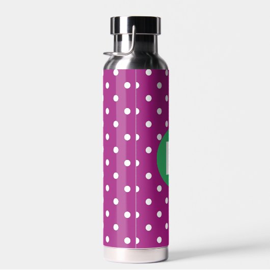 Purple Polka Dot Pattern Green Monogram ウォーターボトル (右面)