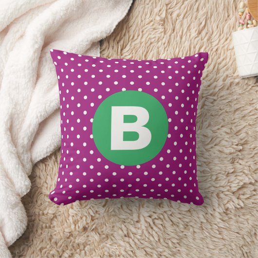 Purple Polka Dot Pattern Green Monogram クッション (ブランケット)
