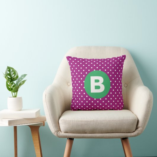 Purple Polka Dot Pattern Green Monogram クッション (椅子)