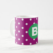 Purple Polka Dot Pattern Green Monogram コーヒーマグカップ (正面左)