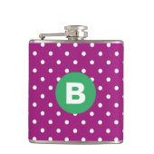Purple Polka Dot Pattern Green Monogram フラスク (正面)