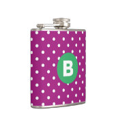 Purple Polka Dot Pattern Green Monogram フラスク (右)