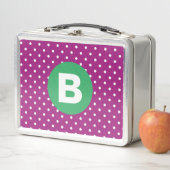 Purple Polka Dot Pattern Green Monogram メタルランチボックス (インサイチュ)