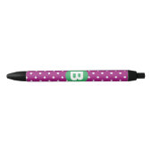 Purple Polka Dot Pattern Green Monogram 黒ボールペン (正面)