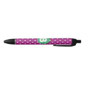 Purple Polka Dot Pattern Green Monogram 黒ボールペン (ボトム)