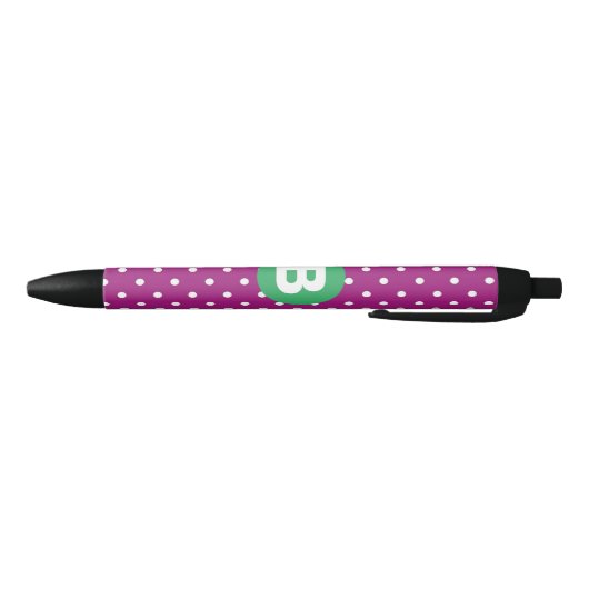 Purple Polka Dot Pattern Green Monogram 黒ボールペン (ボトム)