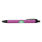 Purple Polka Dot Pattern Green Monogram 黒ボールペン (トップ)