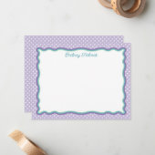 Purple Polka Dots & Wavy Frame Add Name ノートカード (正面/裏面インサイチュ)