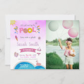 Purple Pool Birthday Invitations with photo 招待状 (正面)