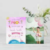 Purple Pool Birthday Invitations with photo 招待状 (スタンド正面)