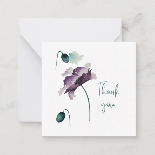 Purple Poppy Thank You Flat Notecard ノートカード (正面)