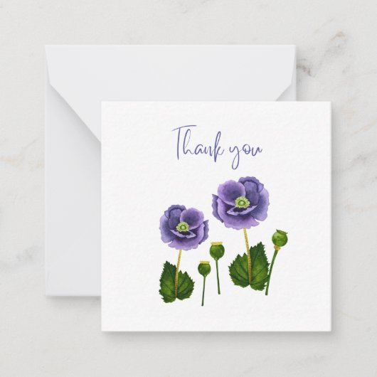 Purple Poppy Thank You Flat Notecard ノートカード (正面)