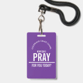 Purple prayer church volunteers id badge バッジ (Front with Lanyard)