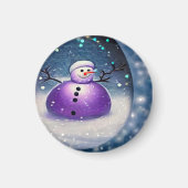 Purple Pudgy Painted Snowman マグネット (正面)