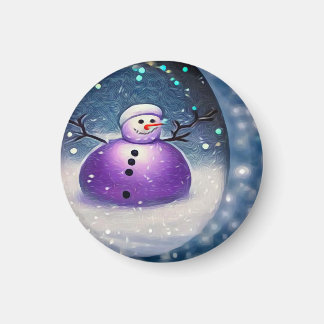 Purple Pudgy Painted Snowman マグネット