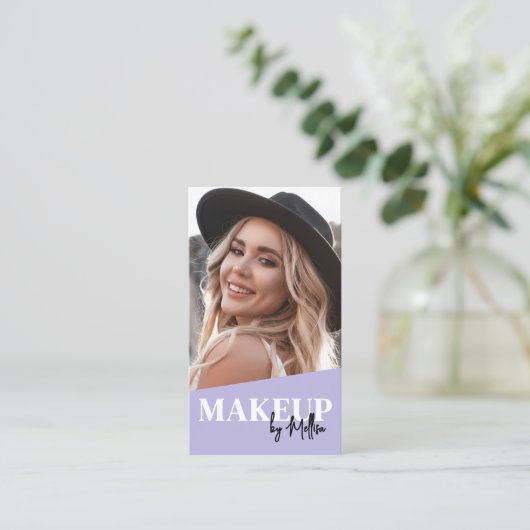 Purple QR Code Photo Makeup Vertical 名刺 (スタンド正面)