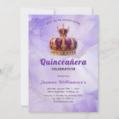 Purple Quinceanera Princess Crown Birthday Party  招待状 (正面)