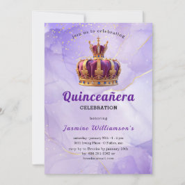 Purple Quinceanera Princess Crown Birthday Party  招待状