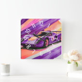 Purple Race Car Watercolor Yellow スクエア壁時計 (ホーム)