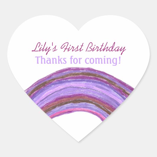 Purple rainbow 1st birthday sticker ハートシール (正面)