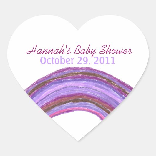 Purple rainbow baby shower sticker ハートシール (正面)