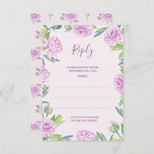 Purple Ranunculus春の結婚式返信カード 出欠カード (正面/裏面)