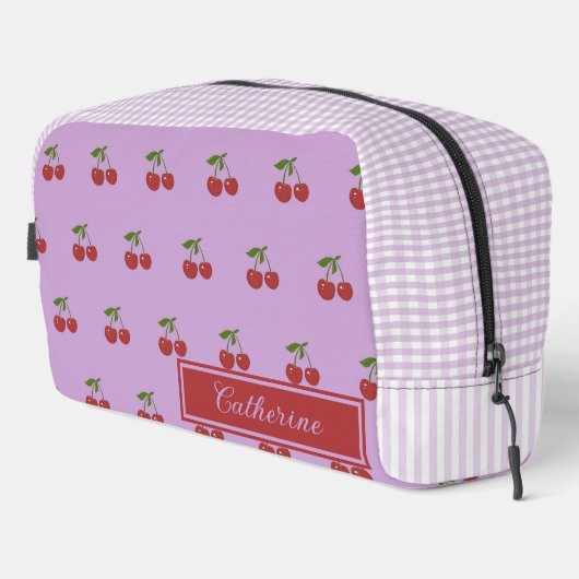 Purple & Red Cherry Gingham Pattern Simple Fruit ドップキット (右コーナー)