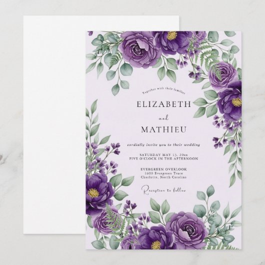 Purple Regal Spring Wedding 招待状 (正面/裏面)