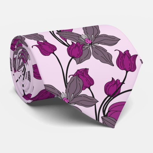 Purple retro ethnic elegant flower pattern ネクタイ (ロール)