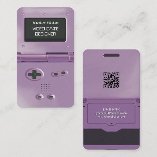 Purple Retro Style Gaming Console Game Designer 名刺 (正面/裏面)