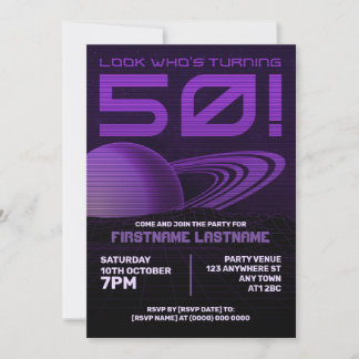 Purple Retrowave 50th Birthday Partyへの招待 招待状